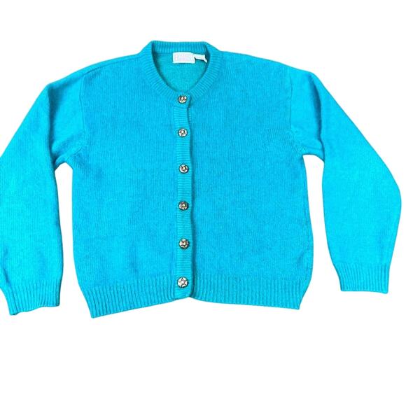 Vintage Honors Cardigan Sweater Size M Silk Blend Teal Green Button Down - Picture 2 of 16
